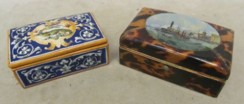 A tortoiseshell box and pottery box