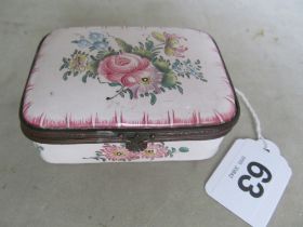 A French enamel floral box, marked VP