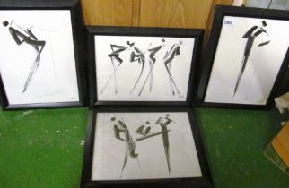 Patrick Cirana - four black and white abstract figures, framed