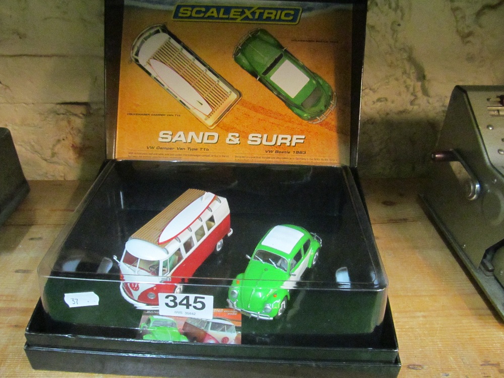 A Scalextric limited edition box set 'Sand and Surf' Volkswagen Beetle 1963 and VW Camper van type