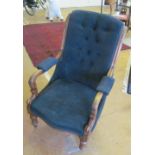 A Victorian slipper back chair on turned legs