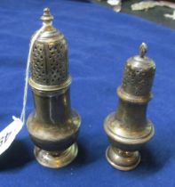 A George III silver sifter, maker Sam Wood circa 1762 and a silver pepperette circa 1912