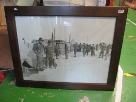 A large modern black and white print of Shackleton and team in Antarctica 1914 framed