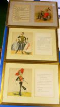 Three late 19th Century/early 20th Century humorous British Cavalry caricatures with poems