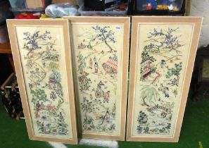 Three oriental needlework pictures