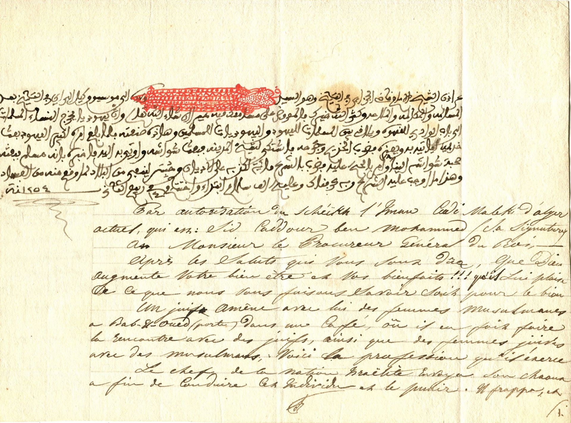 [FRENCH ALGERIA]: An interesting autograph letter, in the hand of a secretary,