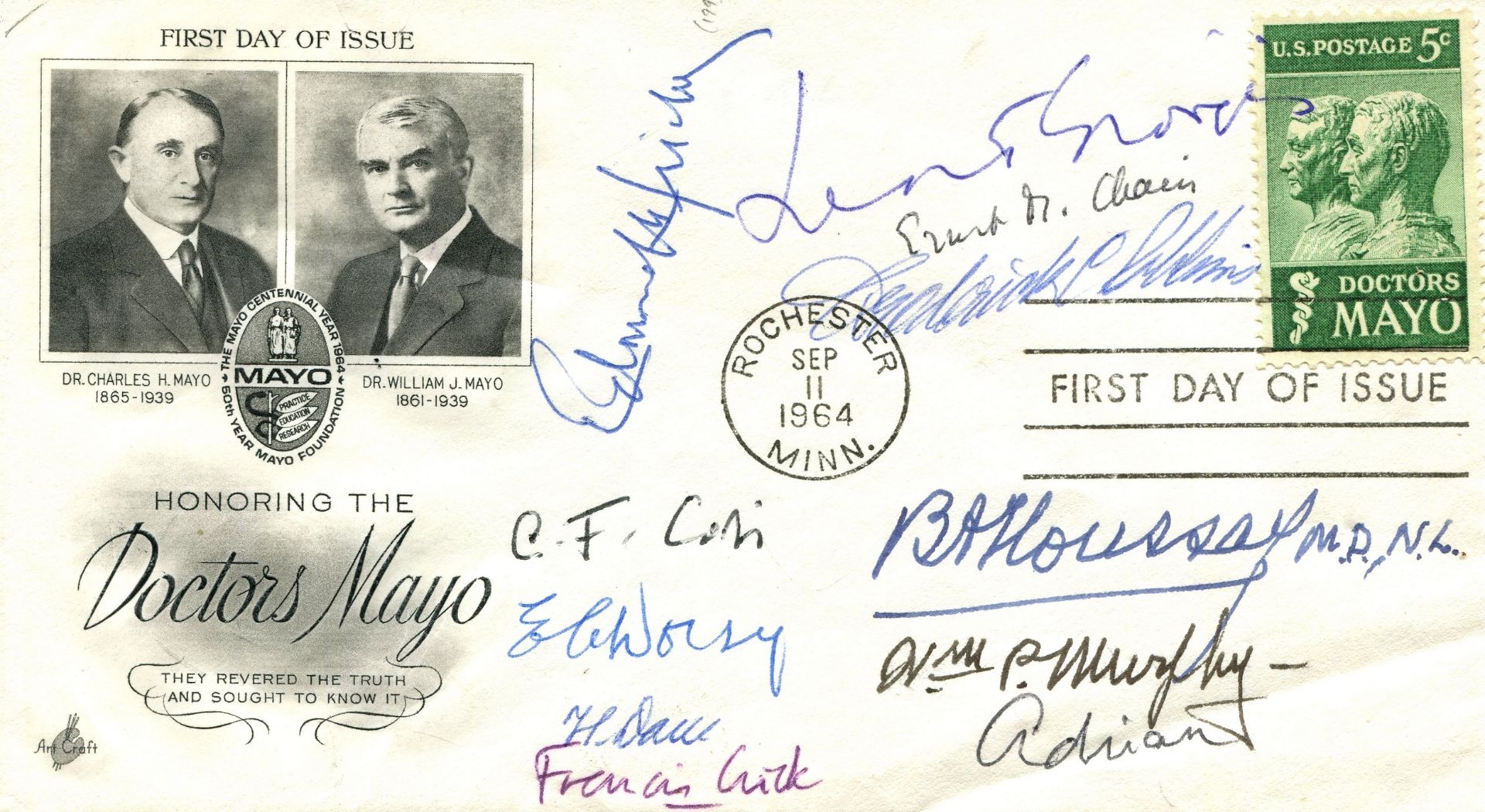 NOBEL PRIZE WINNERS: A good multiple signed First Day of Issue cover honouring the Mayo Brothers