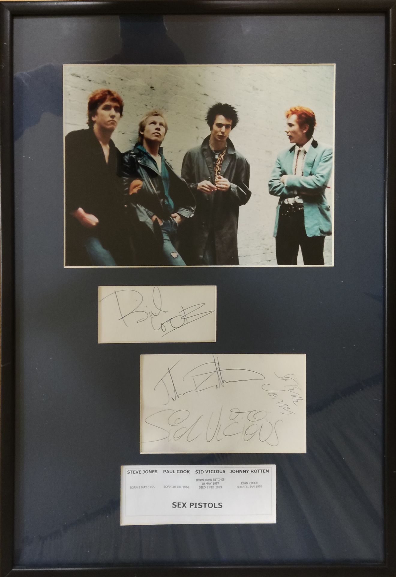 SEX PISTOLS: A rare set of signatures by four members of the 1970s English punk rock band the Sex