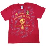 SPAIN NATIONAL FOOTBALL TEAM: A red and gold coloured souvenir Adidas t-shirt issued to commemorate