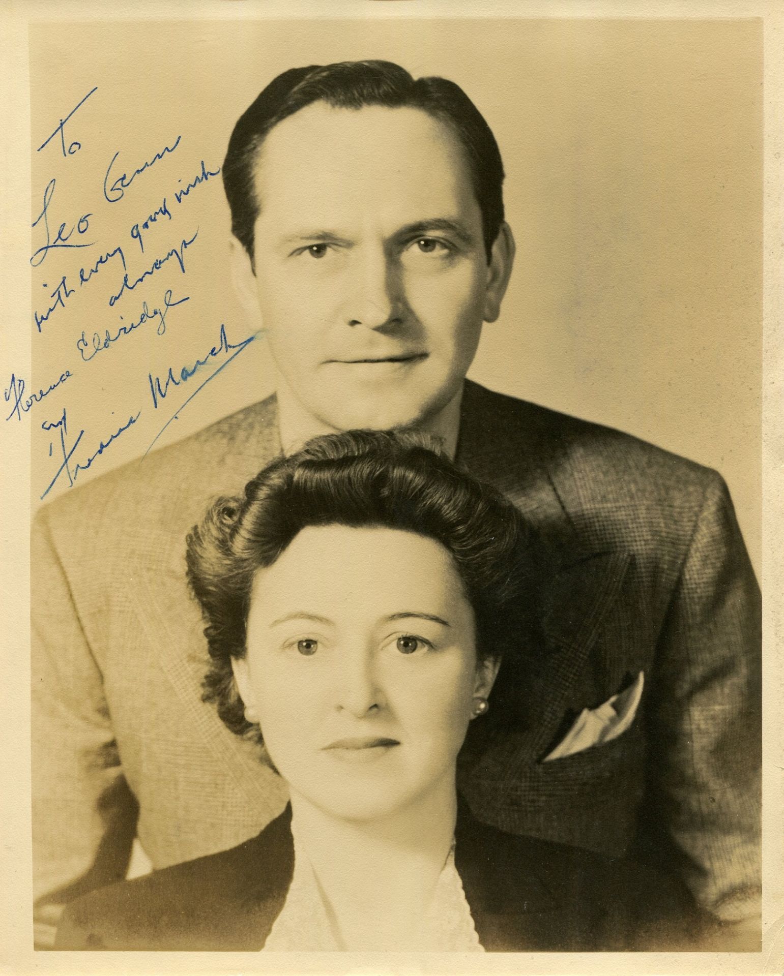 MARCH & ELDRIDGE: MARCH FREDRIC (1897-1975) American actor, Academy Award winner & ELDRIDGE FLORENCE