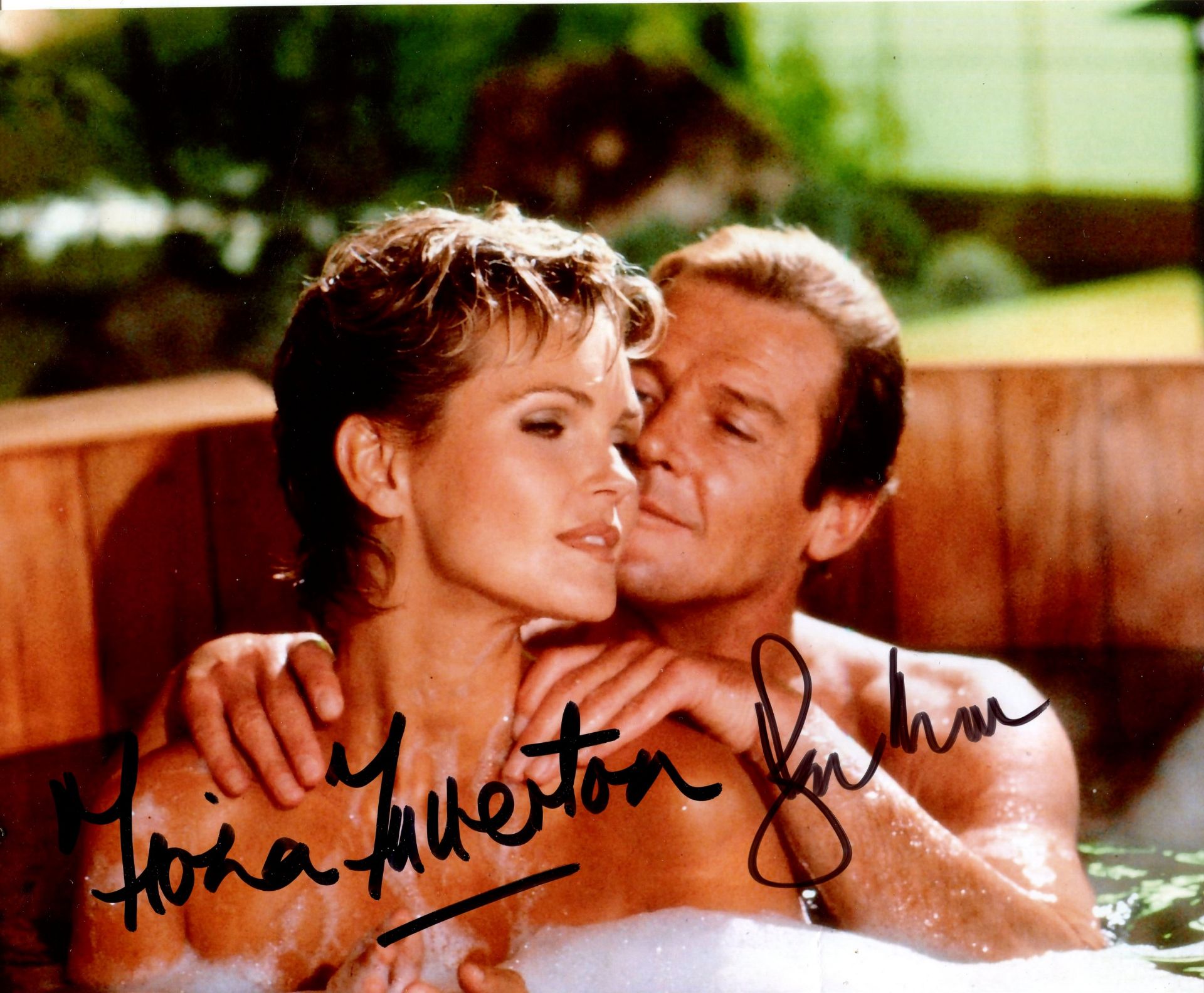 VIEW TO A KILL A: Signed colour 10 x 8 photograph by both Roger Moore (James Bond) and Fiona