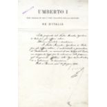 UMBERTO I: (1844-1900) King of Italy 1878-1900. Assassinated. D.S., Umberto, one page, folio,