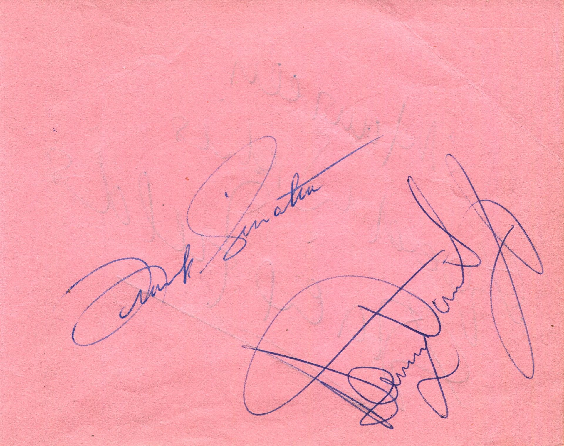 RAT PACK THE: A vintage page removed from an autograph album individually signed in blue ink by both