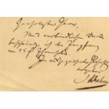 BRAHMS JOHANNES: (1833-1897) German Composer. A.L.S., `J. Brahms´, one page, oblong 12mo, Vienna,
