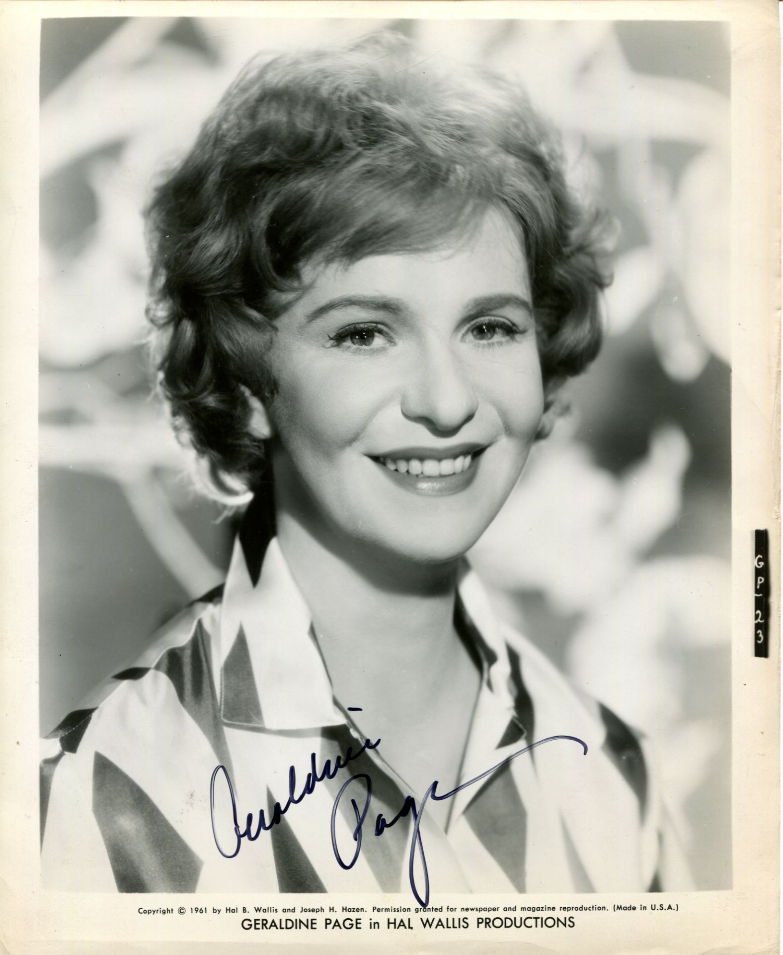 PAGE GERALDINE: (1924-1987) American actress, Academy Award winner. Signed 8 x 10 photograph of Page