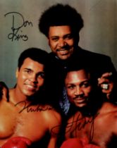 HEAVYWEIGHT BOXERS: A good signed colour 8 x 10 photograph by both Muhammad Ali and Joe Frazier