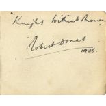 KNIGHT WITHOUT ARMOUR: An unusual pair of vintage black fountain pen ink signed album pages by