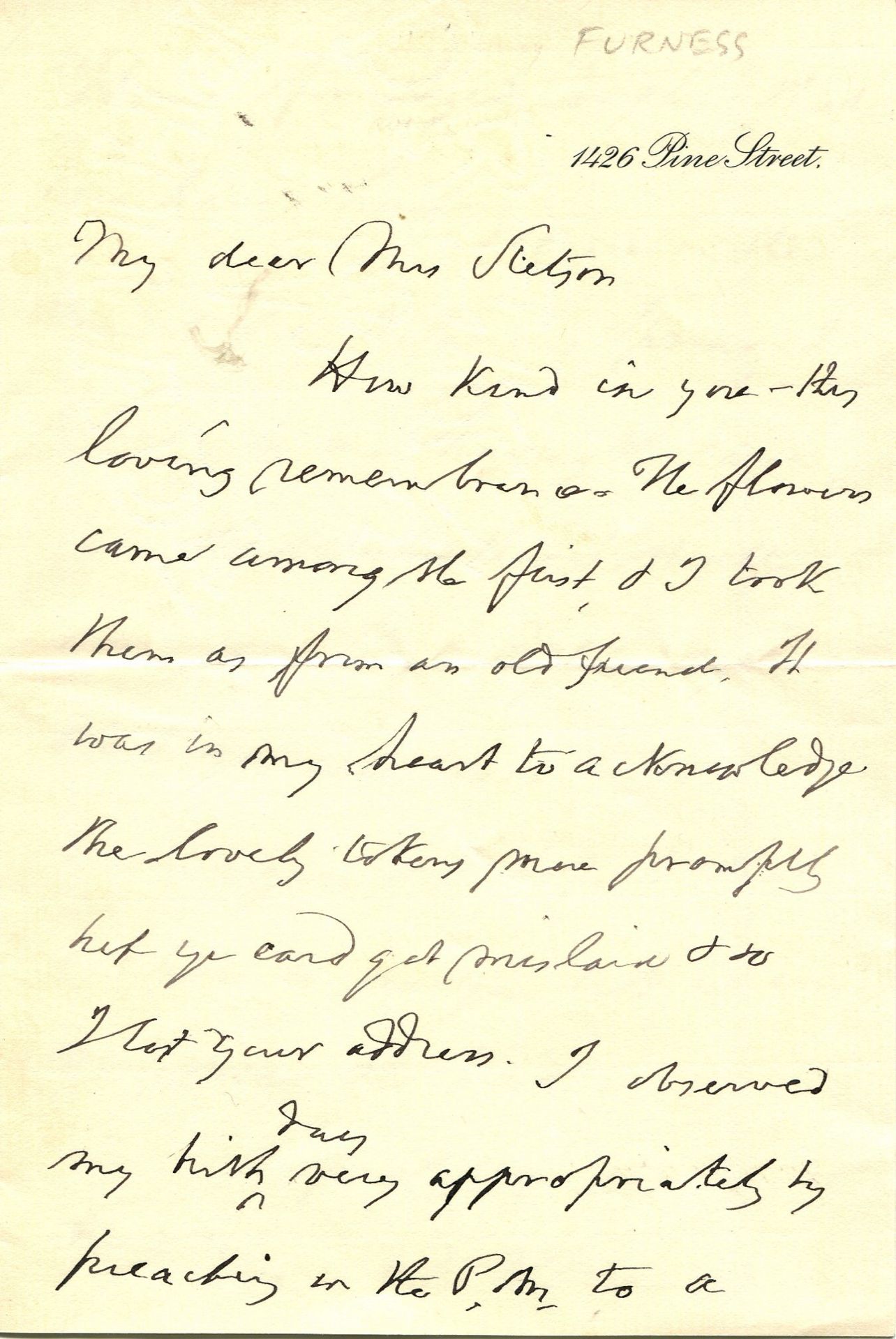 FURNESS WILLIAM HENRY: (1802-1896) American Clergyman, Theologian & Abolitionist. A.L.S.