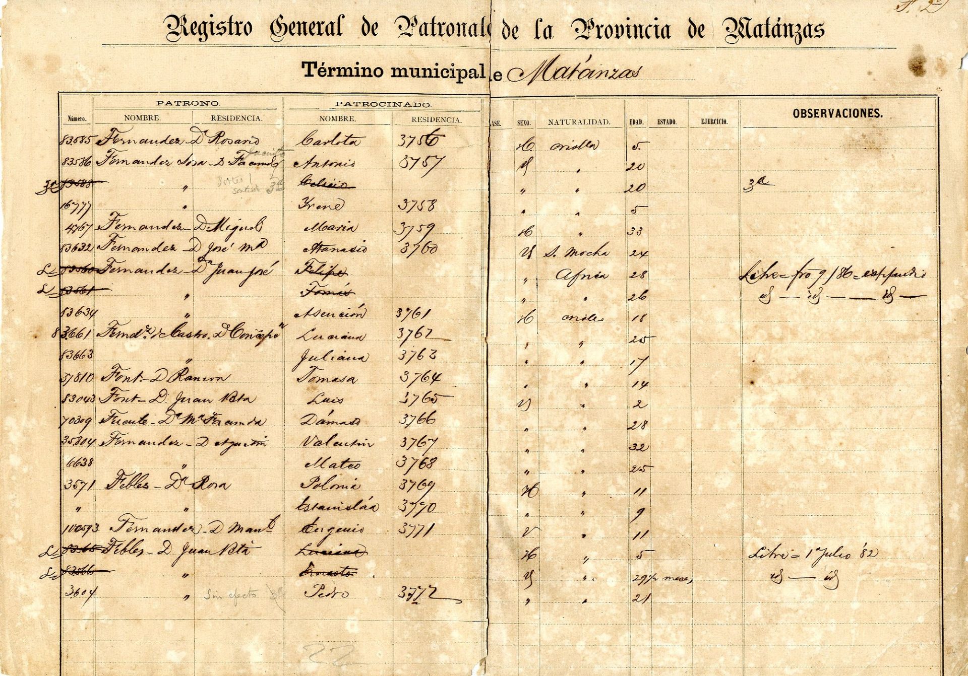 [SLAVERY]: A very interesting document, one page, large 17 x 12 folio, given at Matanzas, Cuba, n.d.