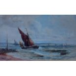 Thomas Bush Hardy, sailing vessels off a coast, watercolour signed and dated 1892, 21cms x 34cms