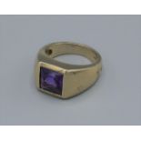 A 9ct white gold ring set with a square Amethyst, 8.3 grams, ring size L