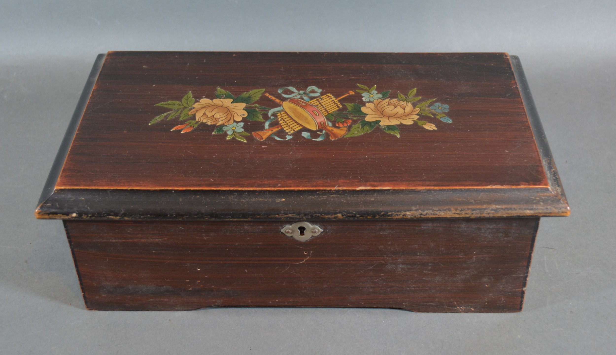 A 19th Century Swiss music box by Leopold Drabsch, with painted case and playing six airs, 18cms - Image 3 of 3