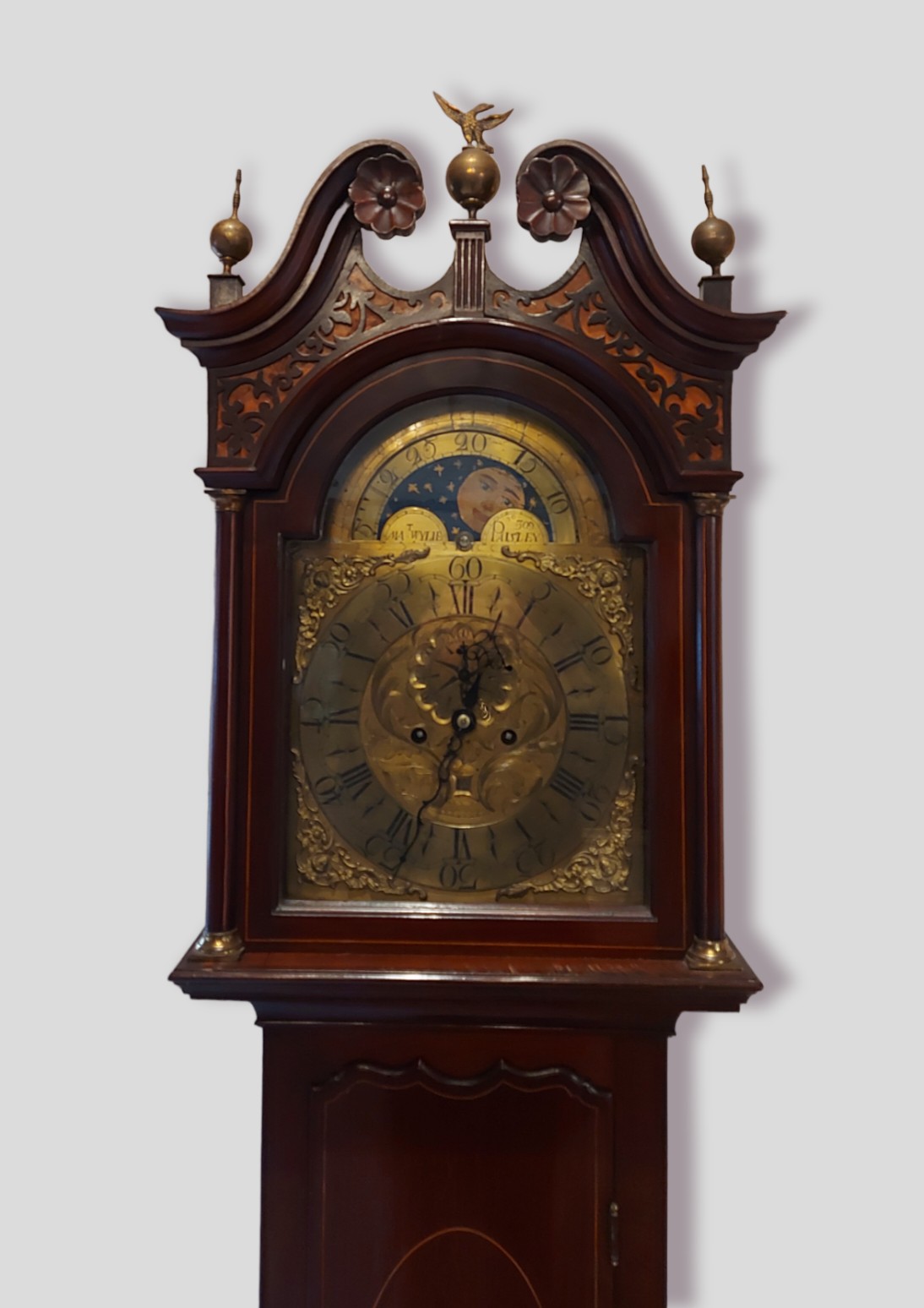 A 19th century mahogany long case clock, the arched hood with swan neck pediment and eagle finials - Image 2 of 5