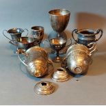 A Victorian London silver presentation goblet together with seven silver trophy cups, 23ozs