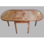 An Edwardian mahogany marquetry and satinwood banded drop flap dining table with square tapering