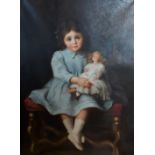 Beatrice Bright, portrait of a girl with doll, oil on canvas, signed, titled verso 'Pinx' and
