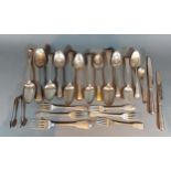 A collection of silver flatware to include Georgian Scottish silver table spoons, 30ozs