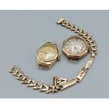 A 9ct gold cased ladies wristwatch by Rotary together with another similar with 9ct gold case and