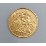 An Edwardian gold half sovereign dated 1910