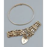 A 9ct gold gate link bracelet together with a 9ct gold bangle, 13 grams