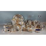 A silver plated four piece tea set, together with a collection of silver plated items