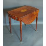 A 19th Century inlaid oval Pembroke table, the shell inlaid top above square tapering legs, 77cms