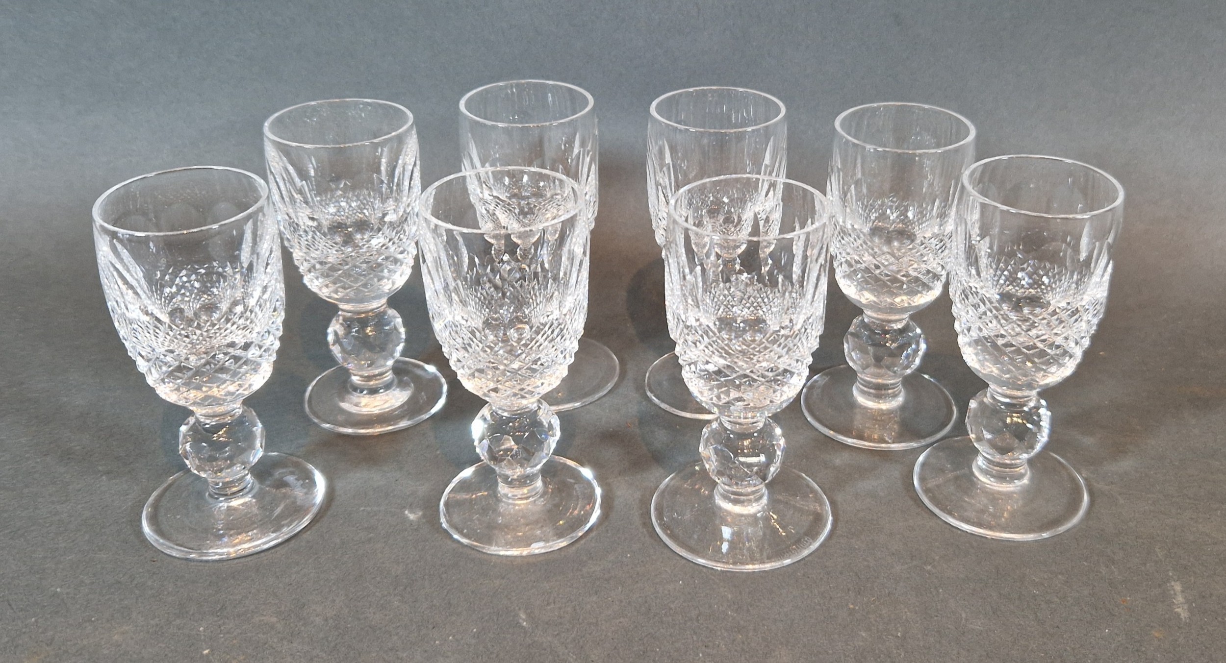 A set of eight Waterford crystal Colleen pattern liqueur glasses, 8cms tall