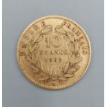 A Napolean III gold Ten Franc coin dated 1862, 3 grams