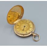 An 18ct gold full hunter pocket watch, the engraved dial with Roman numerals, 72.3 grams all