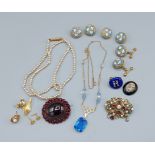 A 9ct gold necklace together with various earstuds and a small collection of jewellery