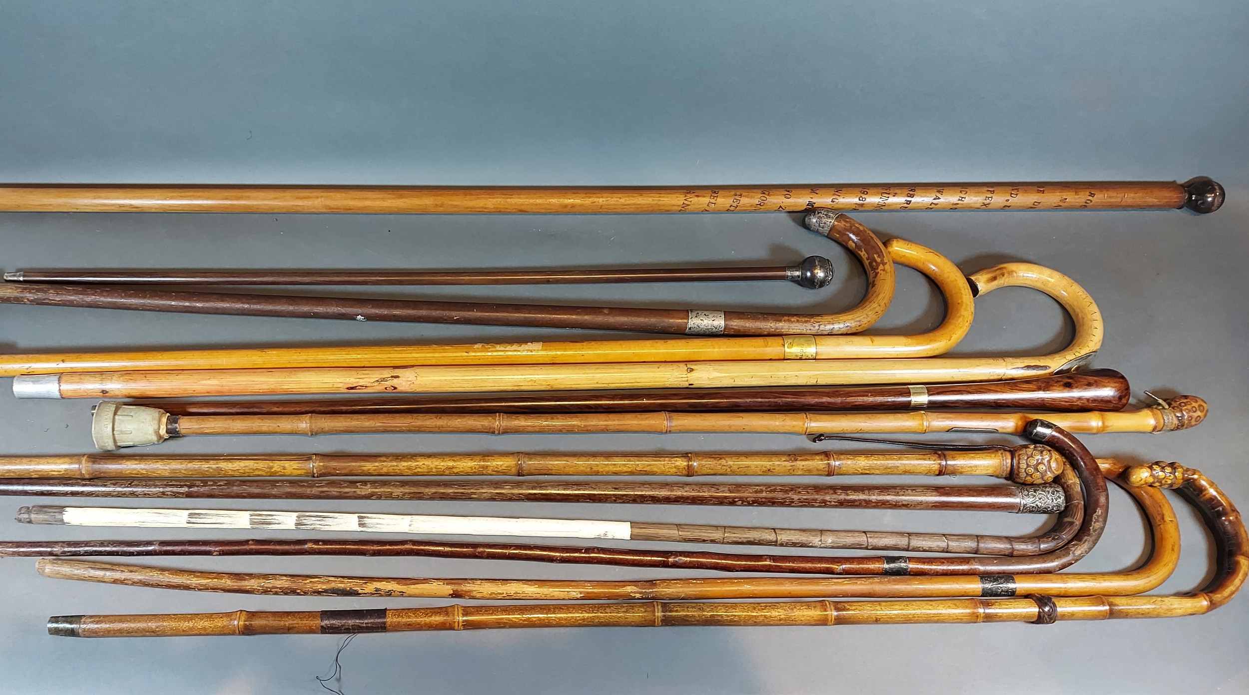 A 15ct gold mounted walking cane together with a collection of other canes, some with silver mounts - Image 3 of 3