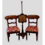 A pair of William IV mahogany dining chairs together with a polescreen