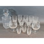 A pair of Waterford crystal Colleen pattern brandy glasses, together with seven Waterford crystal