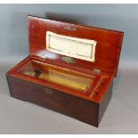A 19th Century swiss music box playing 6 airs with 21cm cylinder, the walnut case with inlaid top