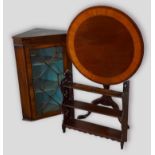 A 19th Century mahogany and satinwood inlaid pedestal table together with a small hanging corner