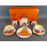 A limited edition Clarice Cliff style tea for two service with crocus pattern decoration