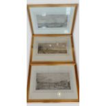 A set of three black and white prints, Views of London and the Thames, 21cms by 48cms