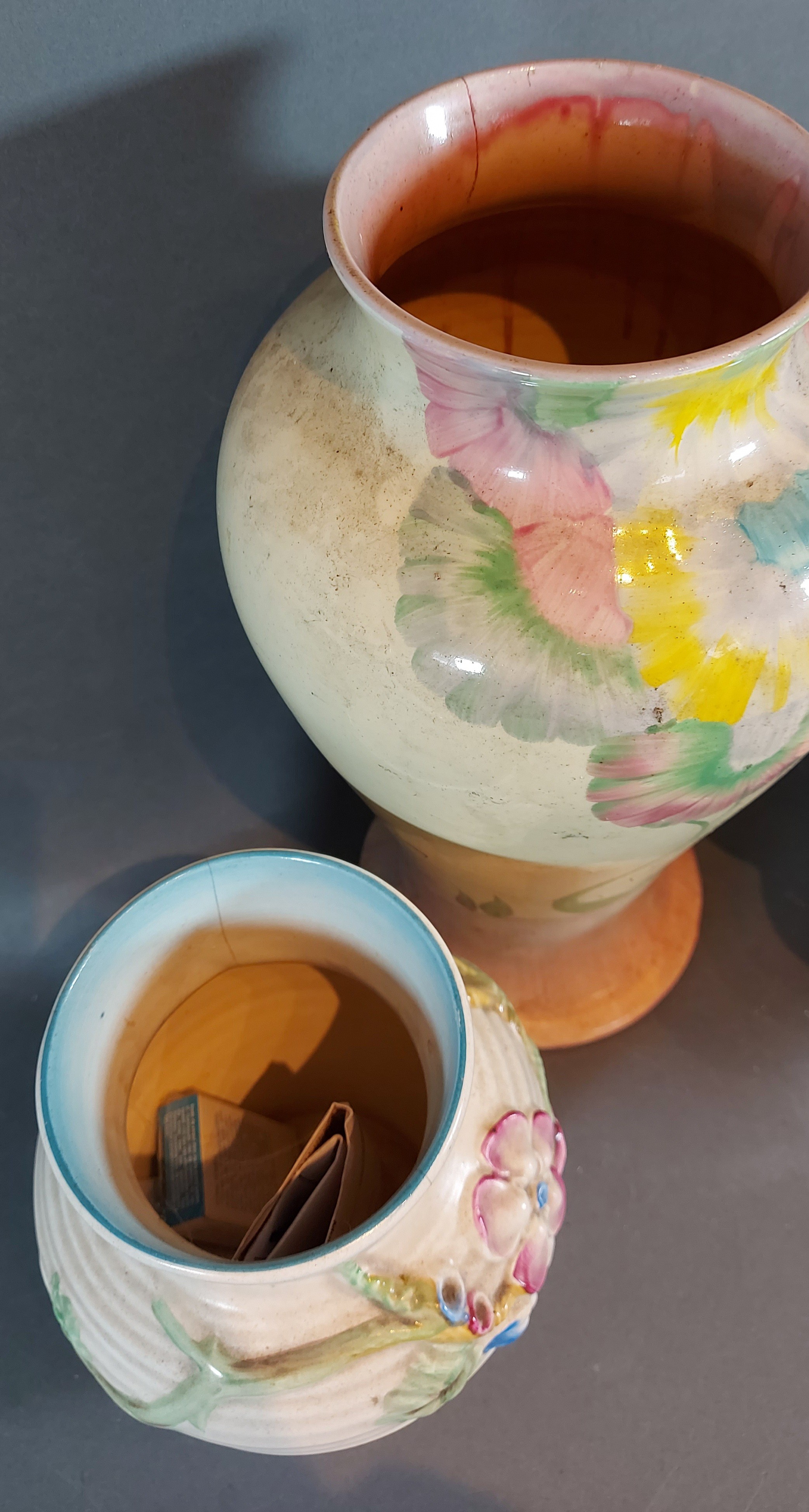 A Clarice Cliff Pink Pearls pattern vase, 30cms tall together with a Clarice Cliff bowl and - Image 2 of 2