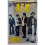 An original advertising poster for R.E.M, printed in England, 152cms by 101.5cms, together with