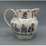 An Elsmore & Forster ironstone large jug decorated with figures and highlighted in gilt, 23cms tall